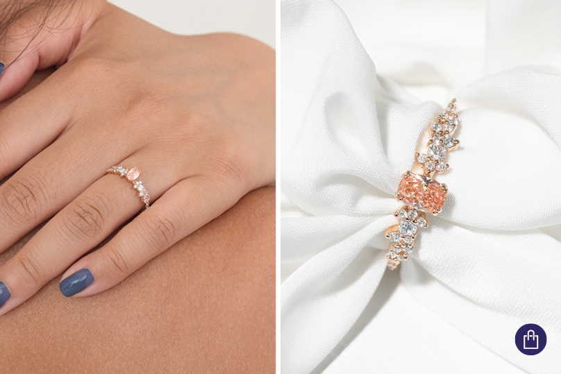 Zásnubní prsten s broskvovým lab-grown diamantem